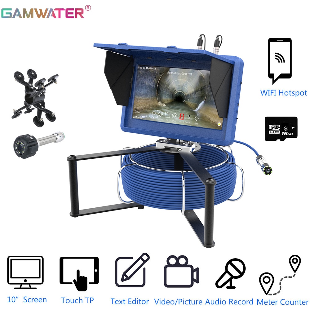 GAMWATER 와이파이 파이프 검사 비디오 카메라 10 인치, 스마트 스크린 드레인 하수도 파이프라인 산업용 내시경 23mm HD1080P 카메라